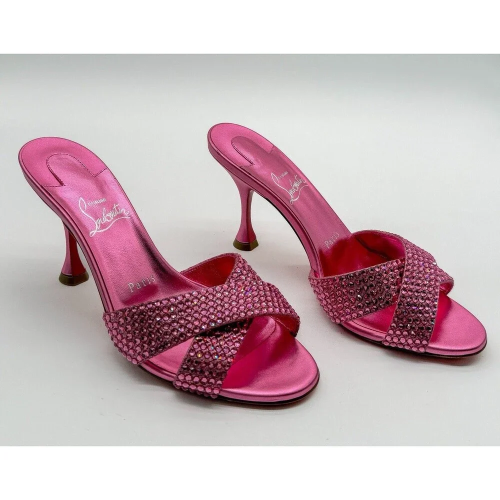 Christian Louboutin Mariza Is Back Strass 85 Mule Sandal Pink Metallic EU 37.5 - Picture 3 of 13